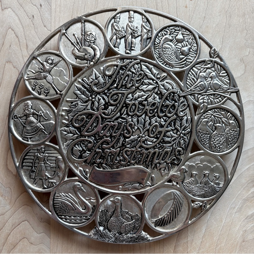 Silver Twelve Days of Christmas Decorative Trivet